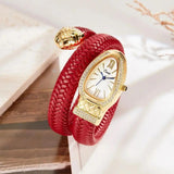 New Snake Shaped Leather Fashion Creativity Personalized Quartz Women's Cz Diamonds Watch - High Quality Bracelet Wristwatch