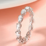 Terrific 3*5mm Pear Cut VVS1 D Colour Moissanite Diamonds Eternity Silver Ring