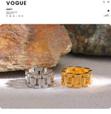 18K Gold Plated Stainless Steel Chain Finger  Personalized Metal Texture Charm Ring