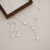 Natural Freshwater Pearl 925 Sterling Silver Necklace Earrings Jewelry Set - Ideal Present