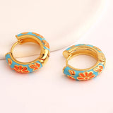 Multicolour Gold Filled Enamel Flower Daisy Chunky Round Circle Hoop Earrings