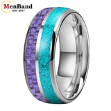 Dome Double Groove Inlaid Purple Carbon Fiber Turquoise Men and Women Tungsten Rings