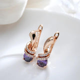 Marvelous Cute Drop Filled 14K Rose Gold Purple Double Layer AAA Zircon Diamonds Earrings - Fashion Jewellery