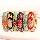 Multicolour Gold Filled Enamel Flower Daisy Chunky Round Circle Hoop Earrings