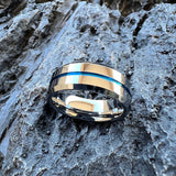 Blue Center Line Beveled Edges 8mm Tungsten Wedding Rings for Men Women