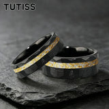 6/8mm Hammered Offset Groove Inlaid Moonstone Gold Foil Tungsten Carbide Rings