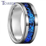 Pipe Cut Polished Finish Groove Inlay Silver Colour Men Women Tungsten Wedding Rings