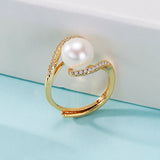 Luxury 14k Filled Gold Balance Bar Natural Pearl AAA Zircon Diamonds Rings