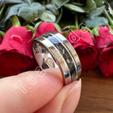 Pipe Cut Polished Finish Groove Inlay Silver Colour Men Women Tungsten Wedding Rings