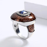 Brown Handmade Enamel AAA Zircon Crystal Domineering Mens Creative Ring
