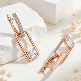 14 Karat Rolled Gold Shiny White AAA Zircon Diamonds Square Long Drop Earrings For Women