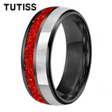 Dome Double Groove Inlaid With Red opal And Mother Of Pearl Shell 6/8mm Tungsten Rings
