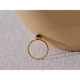 18K Gold Plated Fashion Natural Stone Stainless Steel Oval Thin Chic Ring for Women