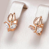 14 Karat Filled Gold Tulip Design Shiny AAAl Zircon Diamonds Huggie Earrings For Women