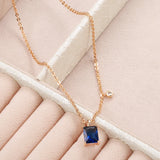 Lovely Square 14K Filled Rose Gold  Blue AAA Zircon Crystal Necklace For Women - Fashion Fine Jewellery