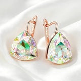 14K Filled Gold Big Light Green Gradient Triangular AAA Zircon Crystals Drop Earrings
