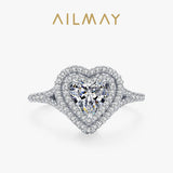 Fashion Silver Romantic Luxury Heart Dazzling AAAA Lab Created Diamond Rings