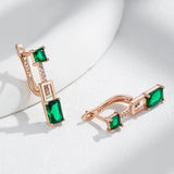 Latest Fashion Rolled 14K Rose Gold Green Square AAA Zircon Crystals Long Drop Earrings - Vintage Design Jewellery