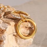 18K Gold Plated Minimalism Glossy Shine Stainless Steel White Cubic Zirconia Inlaid Double Layer Ring