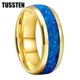 New Arrival Blue Opal Domed Polished Fashion Tungsten Engagement Wedding Comfort Fit Ring for Men Women - The Jewellery Supermarket