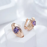 New Arrival French Design Bling 14K Rolled Rose Gold AAA Purple Zircon Crystals Earrings - Glossy Party Jewellery