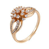 Beautiful Flower 14K Rolled Rose Gold Ring For Women With AAA Zircon Diamonds - Luxury Jewellery