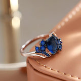 Hot Luxury Blue AAA Zircon Crystals Rolled 14K Rose Gold and Black Ring For Women Vintage Daily Fine Jewellery
