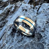 Blue Center Line Beveled Edges 8mm Tungsten Wedding Rings for Men Women