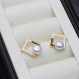 Trendy Natural white, pink, purple, grey, black Pearls Silver Stud Earrings