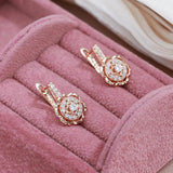 Sparkling Crystal Flower Dangle Glossy 14K Rolled Rose Gold AAA Zircon Diamonds Earrings - Fine Jewellery