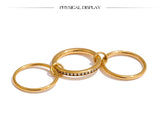 18K Gold Plated New Stainless Steel AAA Cubic Zirconia Layered Round Stackable Ring