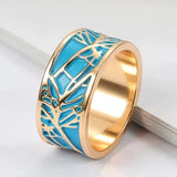 Creative Plant Tree Pattern Design Boho Style Blue Enamel Finger-ring for Woman