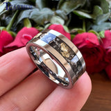 Pipe Cut Polished Finish Groove Inlay Silver Colour Men Women Tungsten Wedding Rings