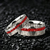 Hammered Faceted Brushed Finish Red Crystal Stone Inlay Gold Color Tungsten Rings