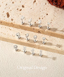 Multi -Styles 925 Silver Geometric Moissanite Heart Screw Stud Helix Earrings