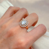 Classic Bright Rolled 14K Rose Gold AAA Zircon Diamonds Crystal Flower Rings For Women - Fine Daily Jewellery