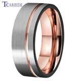 Excellent Offset Grooved Brushed 8MM Tungsten Wedding Rings for Men Women