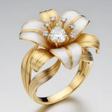 Elegant Delicate Hadmade Enamel Lily Artistic Golden Colour Charm Vintage Ring