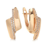 14K Rolled Gold Minimalist Design Smooth Metal Double AAA Zircon Diamonds Earrings