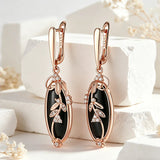 Sparkling Black AAA Zircon 14K Filled Gold Long Drop Earrings Vintage Jewellery