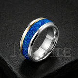Blue Opal Gold Foil Inlay Domed Polished 6/8mm Tungsten Men Women Wedding Rings
