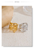 18K Gold Plated Trendy Stainless Steel Layered Hollow Geometric Wide Fashion Ring