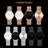 New Simple Elegant Rose Gold Tone Stainless Steel Women Bracelet Watch - Quartz Movement Steel Mesh Watches