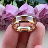 New Tungsten Wood Inlay Beveled Egdes Flat Polished Finish Fashion Wedding Rings For Men Women - The Jewellery Supermarket