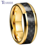 Carbon Fiber Inlay Beveled Polished Classic 8MM Men Women Tungsten Carbide Rings