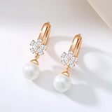 14 Karat Gold Filled Pearl AAA Zircon Diamonds Elegant Long Dangle Earrings For Women