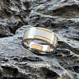 Double Grooved High Polished Shiny 8mm Mens Tungsten Engagement Rings Comfort Fit