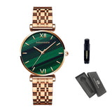 Elegant Fashion Green Malachite Dial Casual Ladies Watches - Stainless Steel Strap Waterproof Quartz Wristwatches