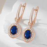 Exquisite 14K Rolled Gold Blue and White AAA Zircon Gemstones Dangle Earrings