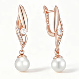 14K Gold Filled Geometric AAA Zircon Diamonds Long Pearl Glossy Drop Earrings